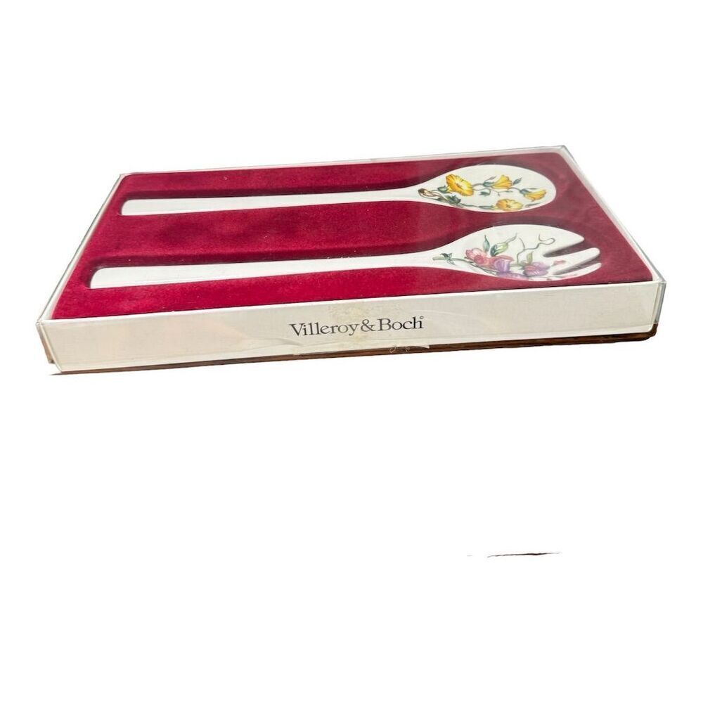 Villeroy & Boch Botanical White Salad‎ Serving Set 2 Pieces Fork & Spoon Floral - Picture 16 of 16